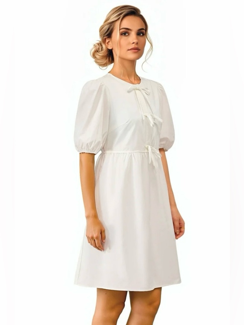 PrettyGarden White Bow Tie Front Dress